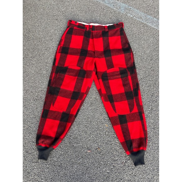 Woolrich Wool Pants Mens 40 Red Black Buffalo Plaid Wool Hunting Outdoors - Picture 1 of 12
